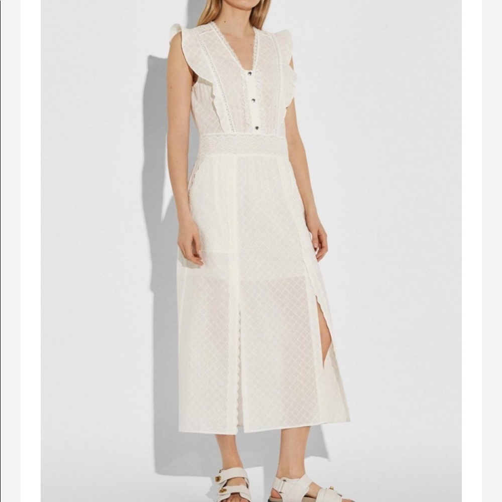 New COACH 1941 Cream Ivory Broderie Anglaise Lace Maxi Midi Dress | Sz 6 | $695
